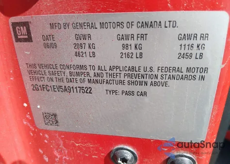 2010 Chevrolet Camaro 2Lt z USA, uszkodzony, nr VIN 2G1FC1EV5A9117522